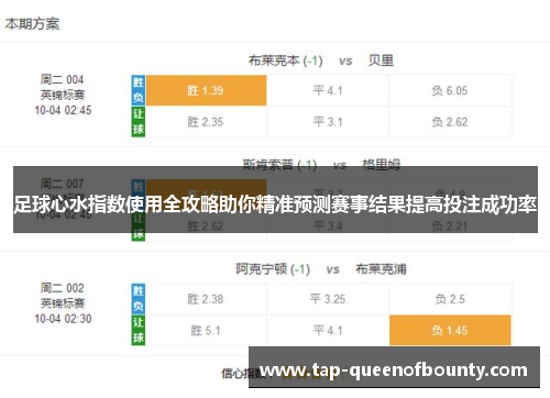 足球心水指数使用全攻略助你精准预测赛事结果提高投注成功率